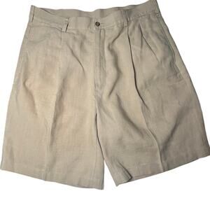 Jos A Bank Men's 36 Classic Fit Tan Pleated 100% Linen‎ Shorts Summer
